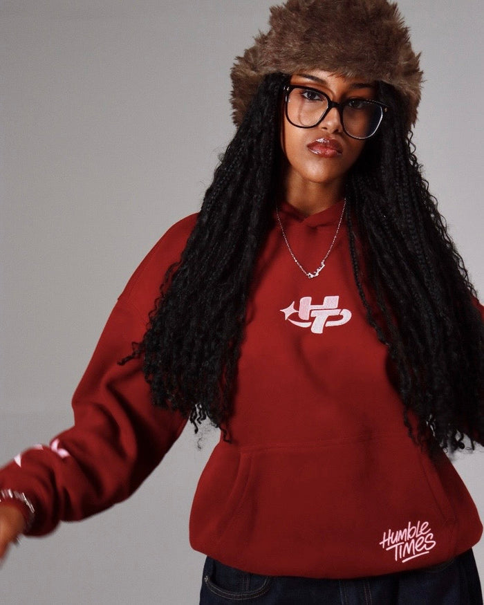 Burgundy and Baby Pink Hoodie – Humble Times Irish streetwear
